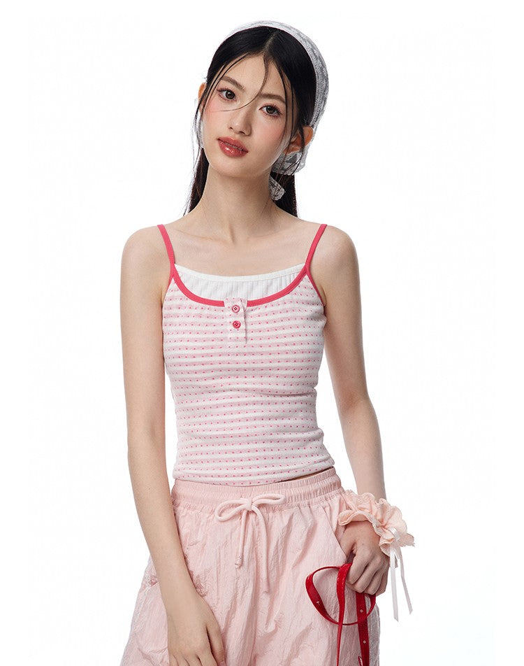 Colorful Striped Polka Dot Layered Fake Two-piece Camisole/T-shirt NTO0103