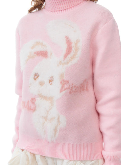 Retro Design High-grade Rabbit Soft Lazy Pink Turtleneck Sweater ZIZ0196