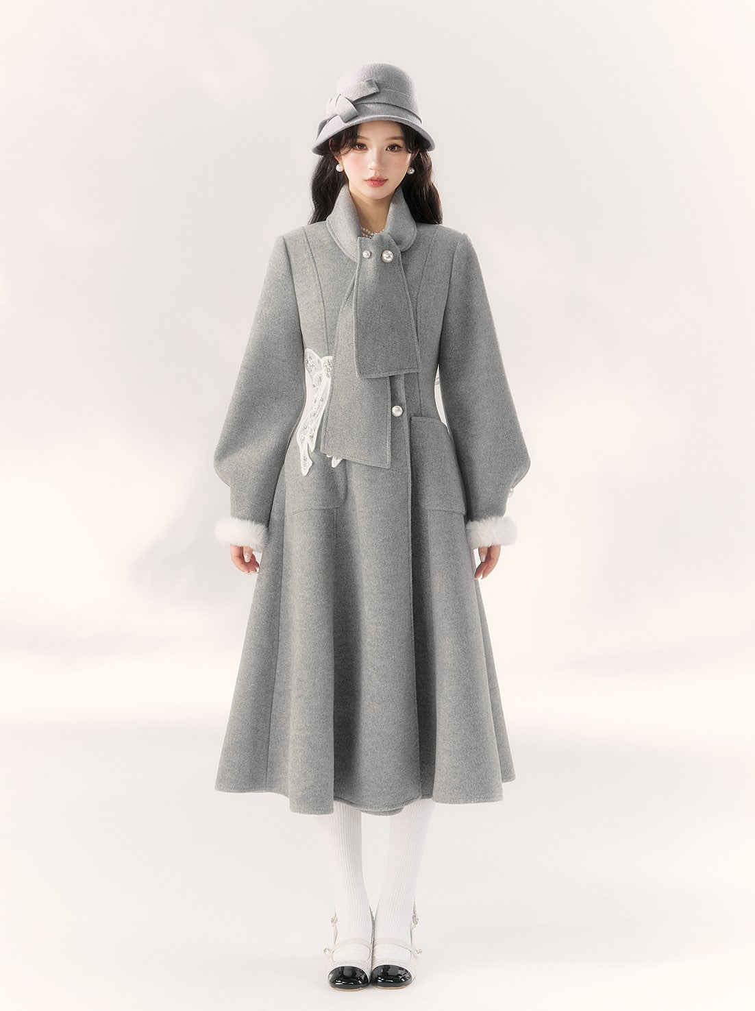 Gray Lace Bow Design Coat BBB0094