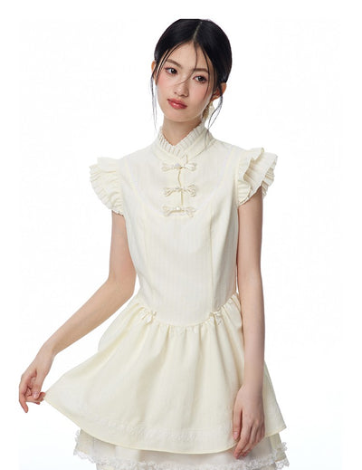 Chinese Style Buttoned Flying Sleeve Lace Dress NTO0099