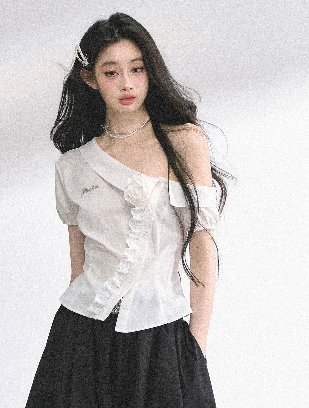 Lace Off-shoulder Flower Shirt DIA0524