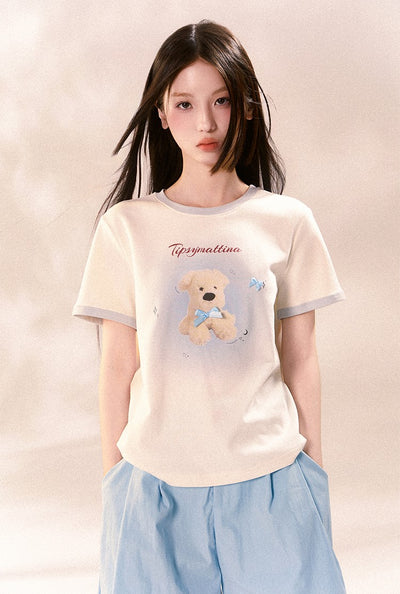 Letter Printed Blush Puppy Short Sleeves T-shirt TIP0007
