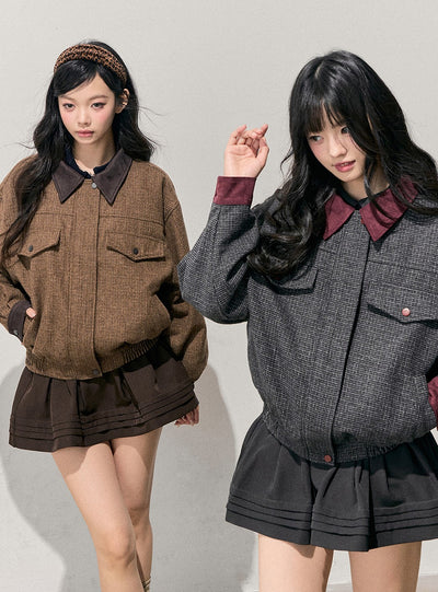 Block Color Quilted Jacket/Short Skirt DIA0745