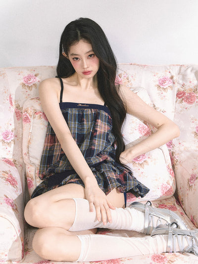 Plaid Suspender Short Dress DIA0443