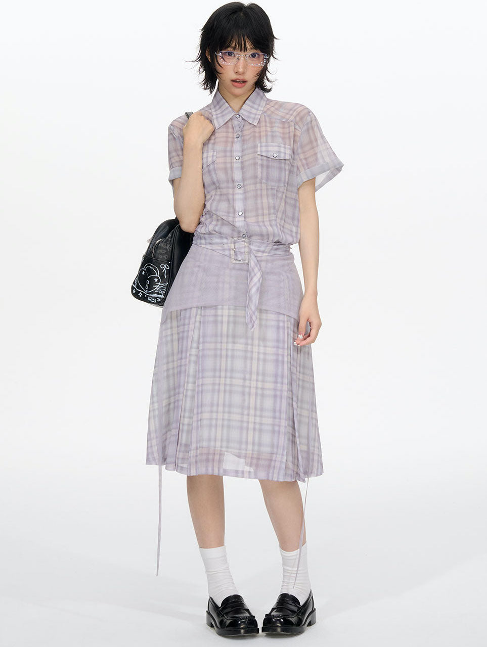 Plaid Chiffon Shirt/Skirt NEC0201