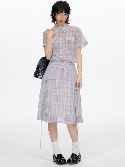 Plaid Chiffon Shirt/Skirt NEC0201
