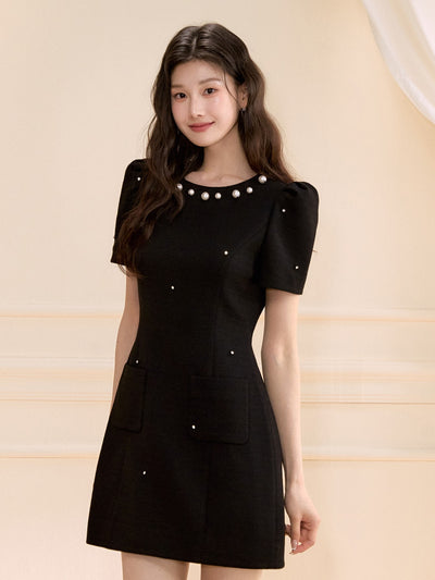 Starry Beaded Puff Sleeves Dress OSH0124