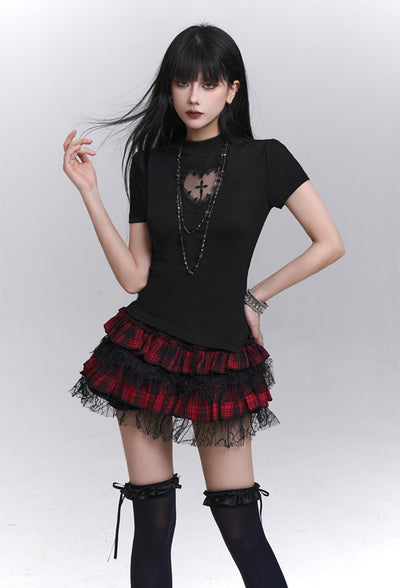 Black Heart Cross Short-sleeved T-shirt LAD0197