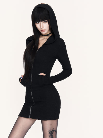 Black Cross Hooded Sweatshirt Dress VOC0478