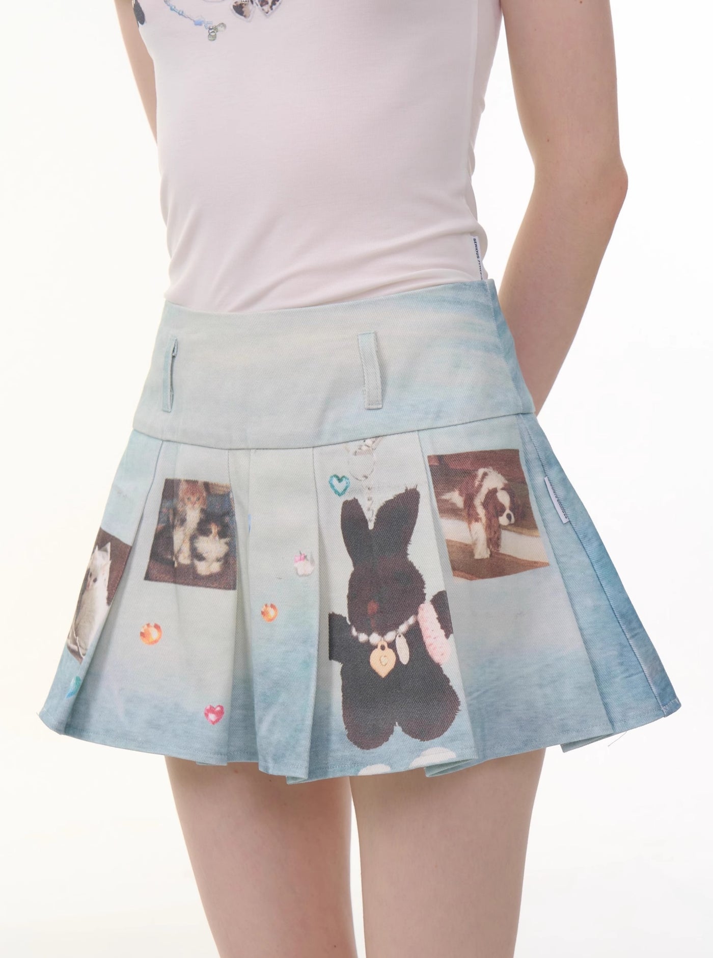 Animal Print Denim Pleated Skirt ZIZ0283