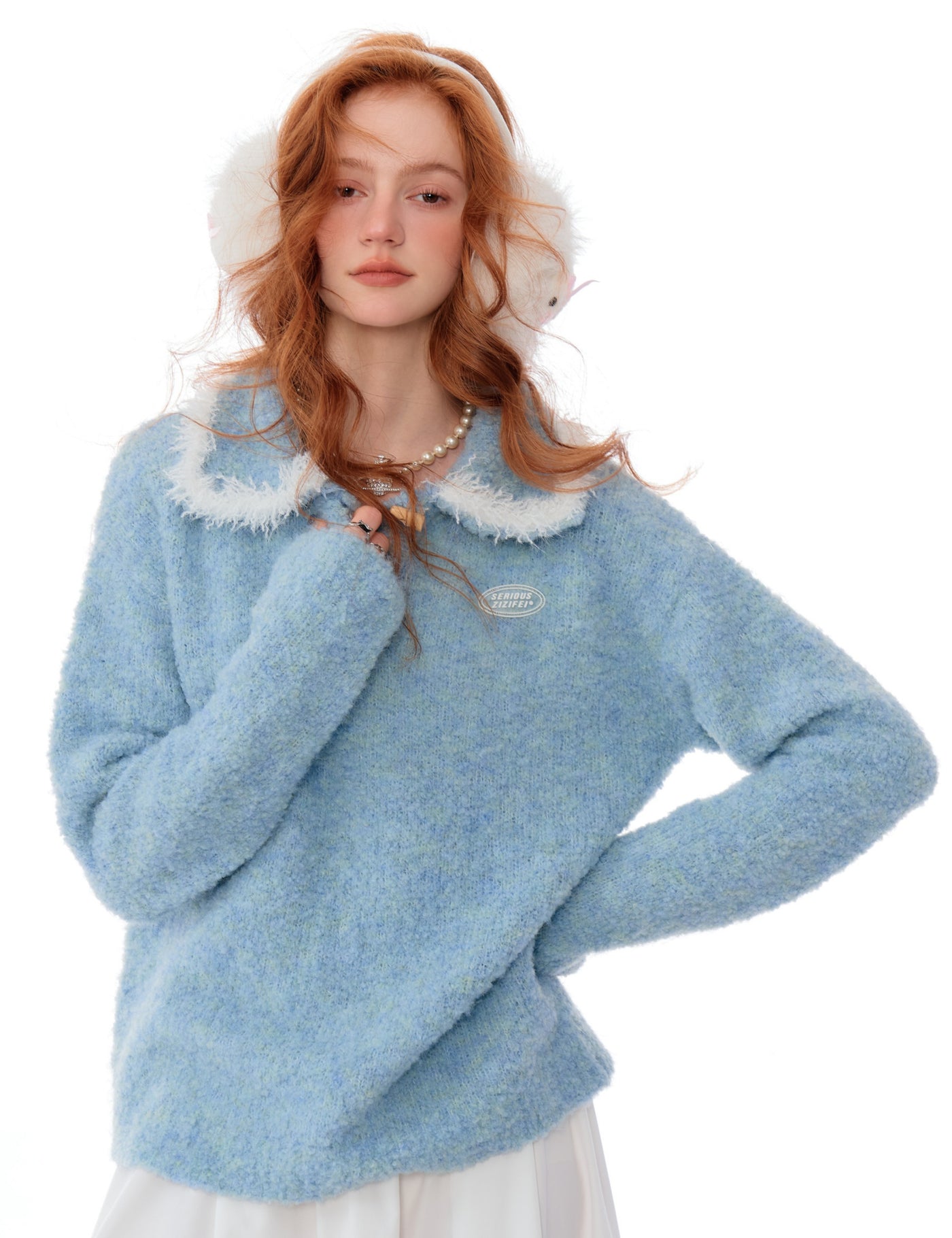 Soft Thick Furry Loose Polo Doll Collar Sweater ZIZ0188