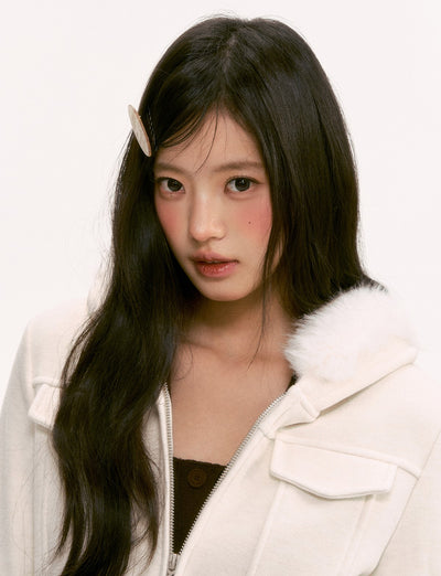 White Retro Fur Collar Hooded Jacket WEE0126