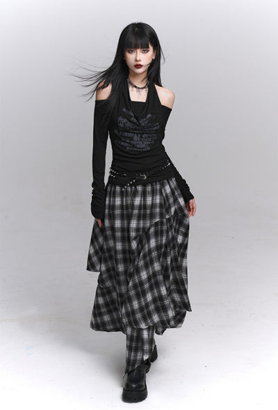 Irregular Plaid Midi Skirt LAD0224