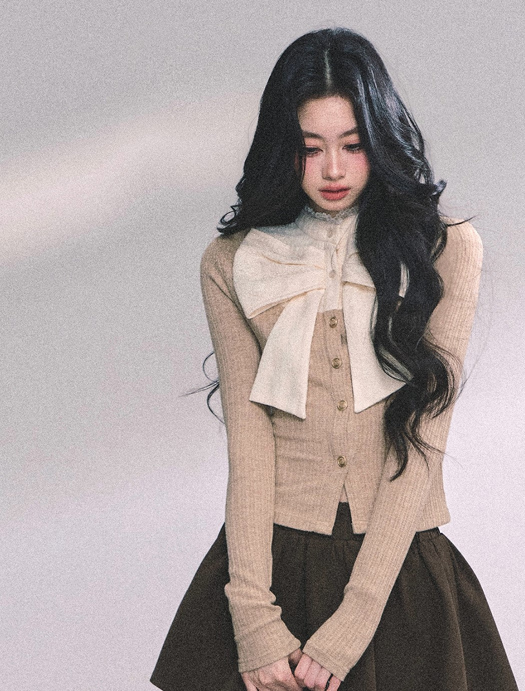 Fake Two-piece Lace Ribbon Knitted Top DIA0640