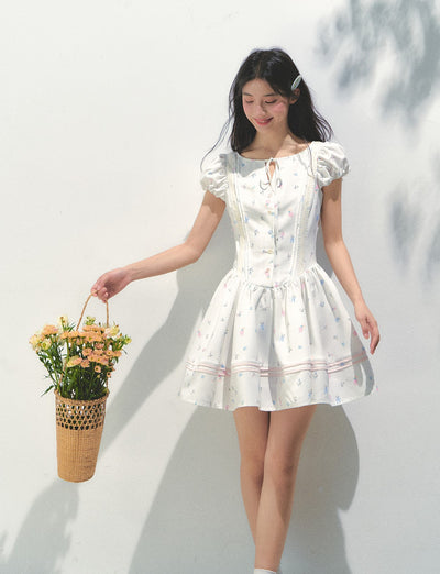 Flower Print Puff Sleeve Dress SUN0168
