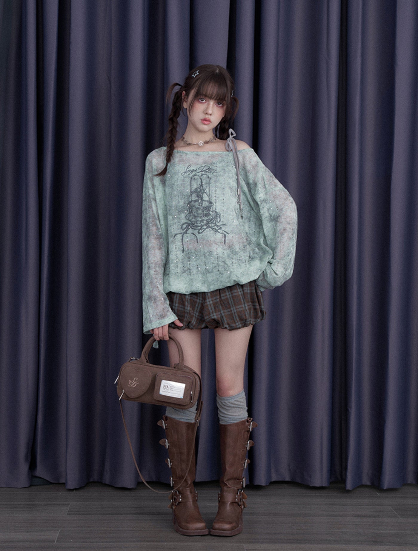 Green Spray Print Blouse/Camisole SAG0260