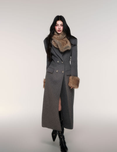 Grey Detachable Scarf Long Coat LUL0207
