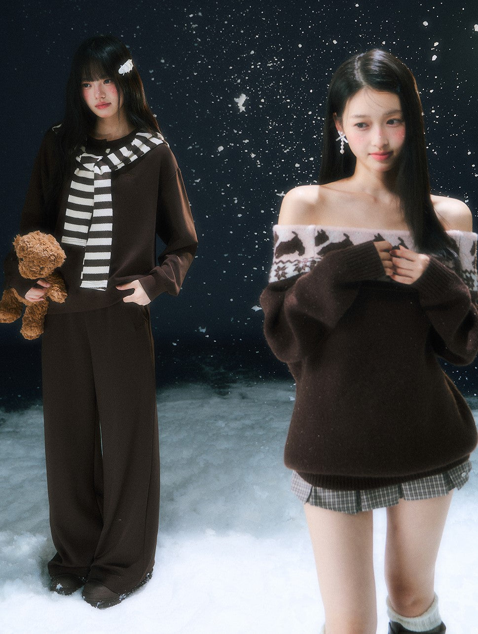 Off-Shoulder Sweater/Plaid Skirt WEE0101