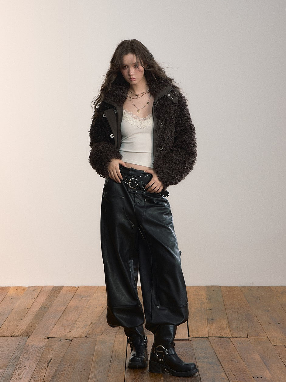 Single-breasted Turtleneck Fur Short Jacket VIA0361