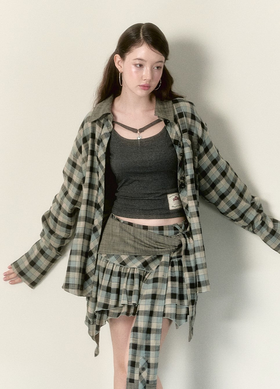 Loose Design Niche Plaid Shirt/Skirt/Shawl VIA0150