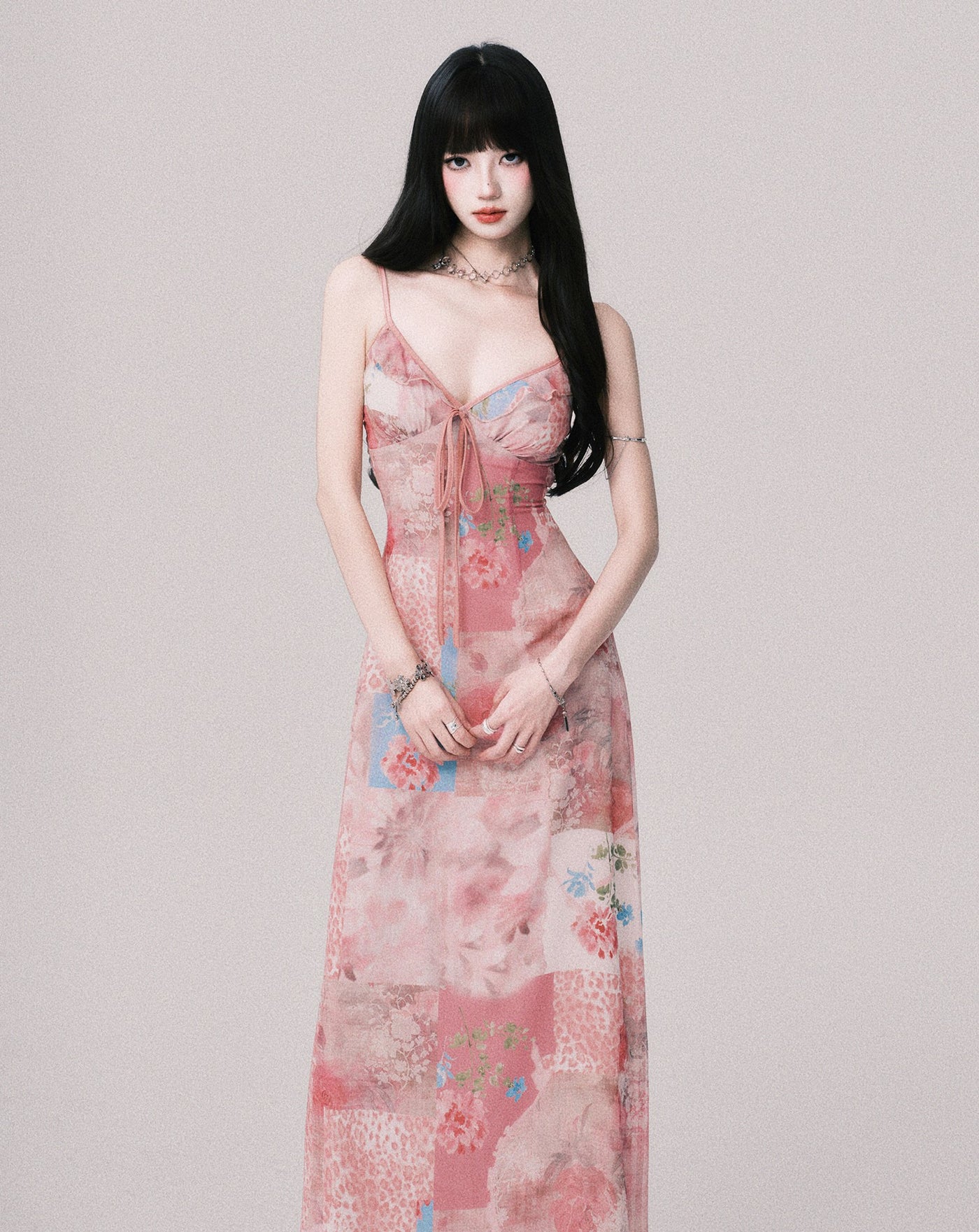 Flower V-neck Printed Suspender Dress LUL0147