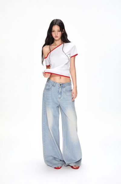 Rhinestone Low Waist Jeans APE0390