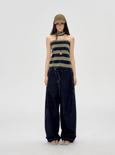Halter Neck Wrap Striped Top CUR0210