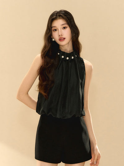 Star Black Sleeveless Jumpsuit OSH0140
