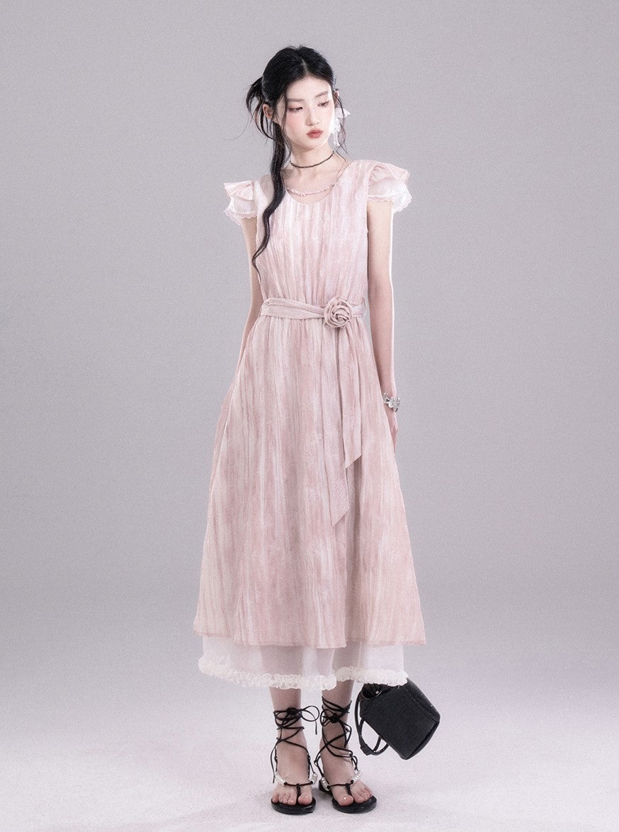 Small Flying Sleeve Pleated Dress COT0277