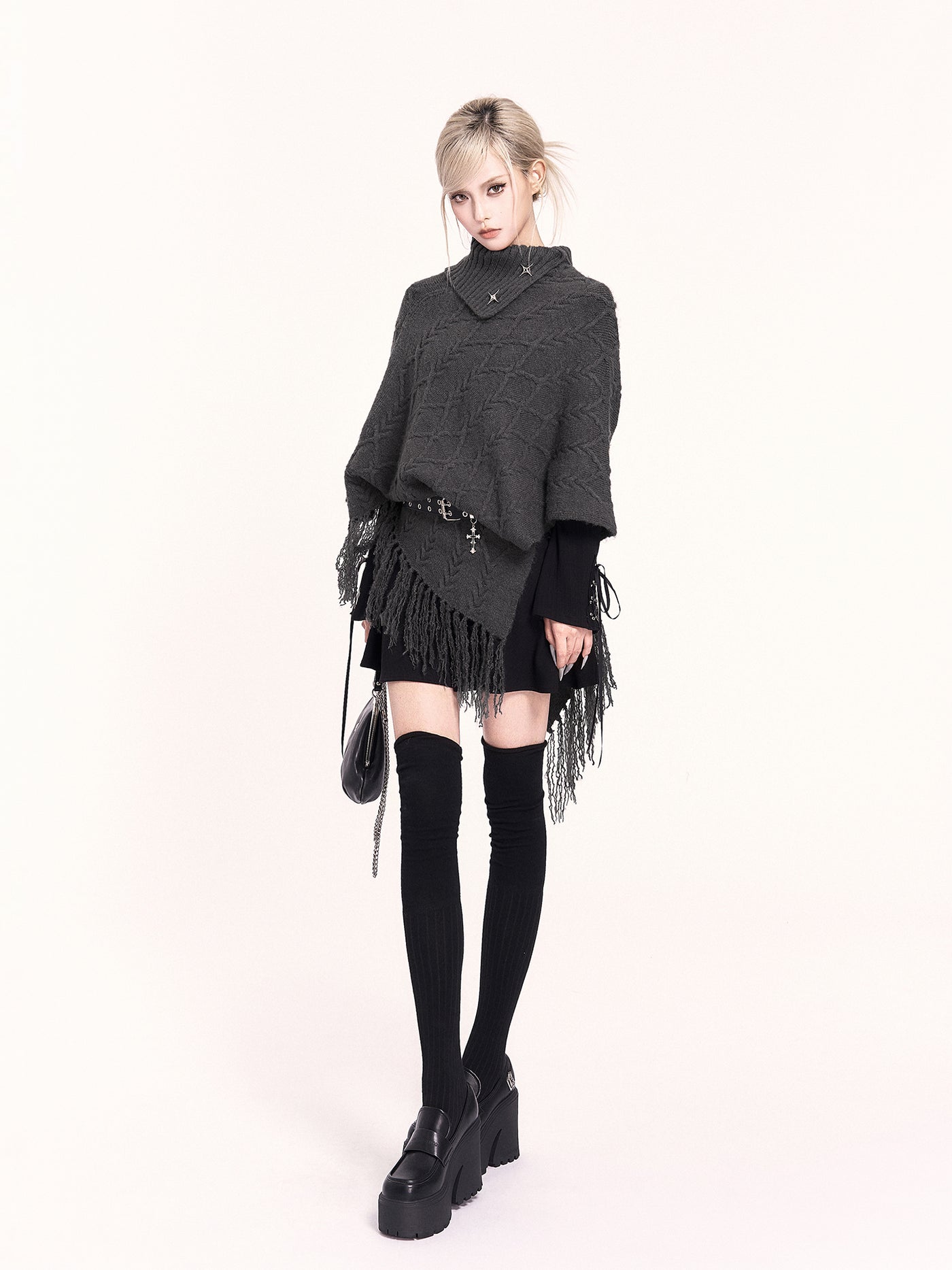 High-neck Asymmetrical Shawl Sweater VOC0483
