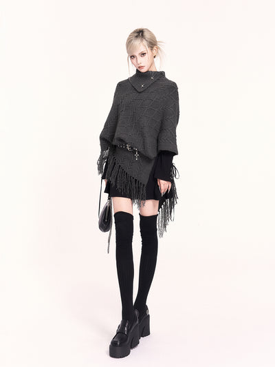 High-neck Asymmetrical Shawl Sweater VOC0483