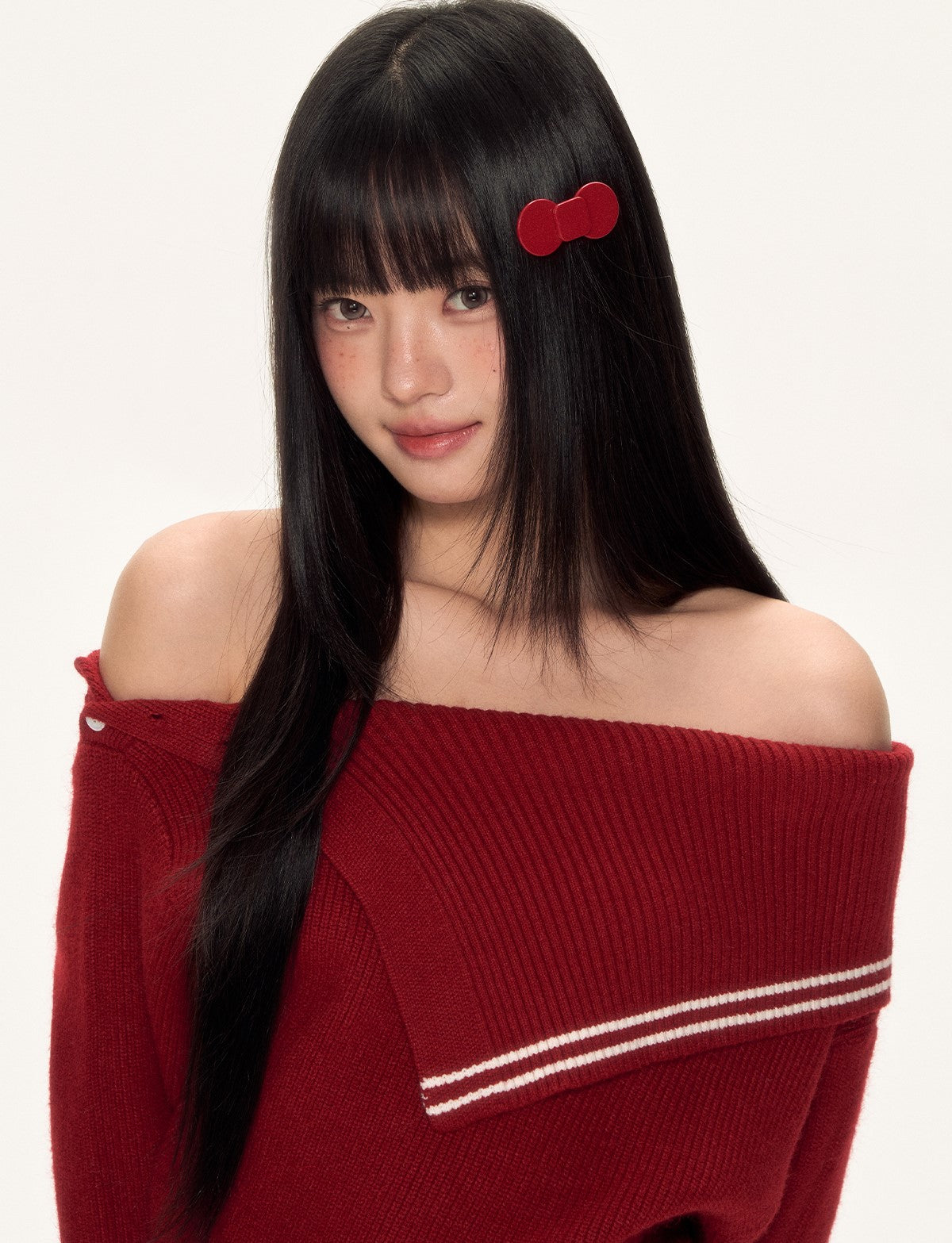 Irregular Navy Collar Off-shoulder Knit Dress WEE0095