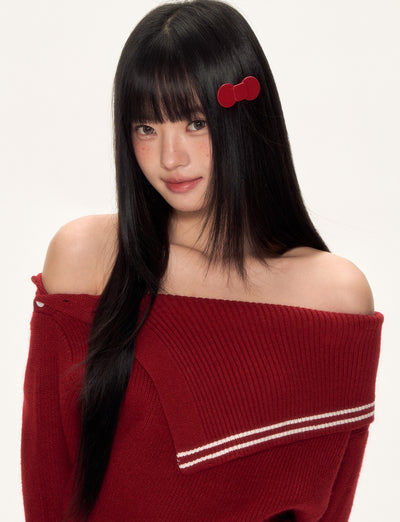 Irregular Navy Collar Off-shoulder Knit Dress WEE0095