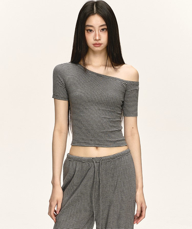 Oblique Shoulder Striped T-shirt/Pants ANA0039