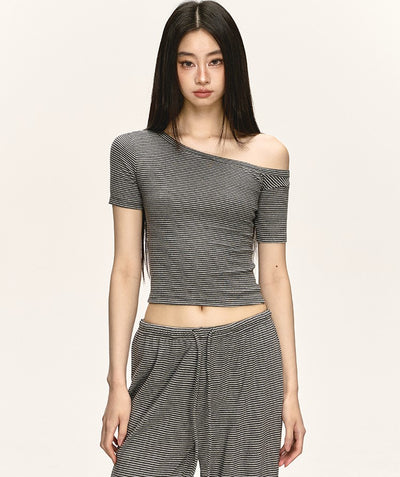 Oblique Shoulder Striped T-shirt/Pants ANA0039