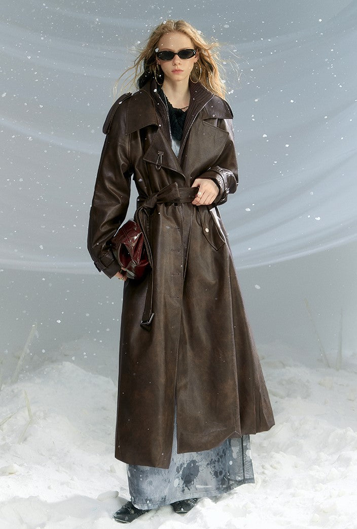 Silhouette Mid-length Cloud Hem Quilted Leather Coat OFA0200