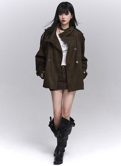 Brown Suede Stand Collar Jacket LAD0247