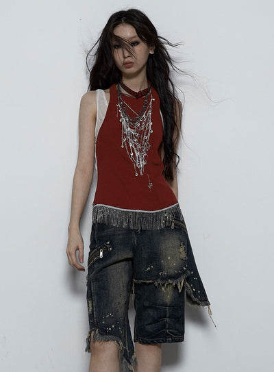 Punk Print Chain Fake Two-piece Contrast Color Camisole NOR0075