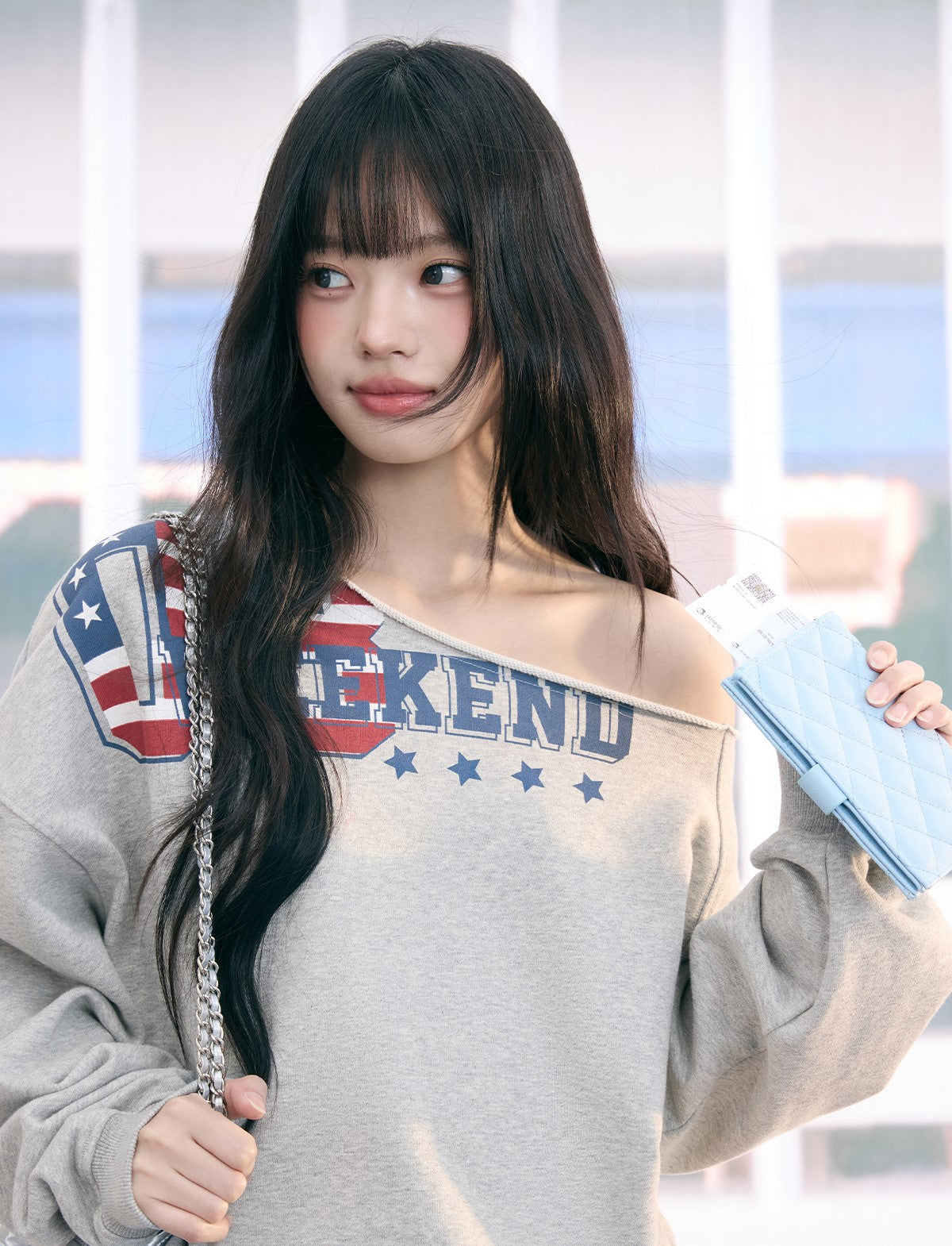 American Print Casual Off-Shoulder Sweatshirt WEE0077