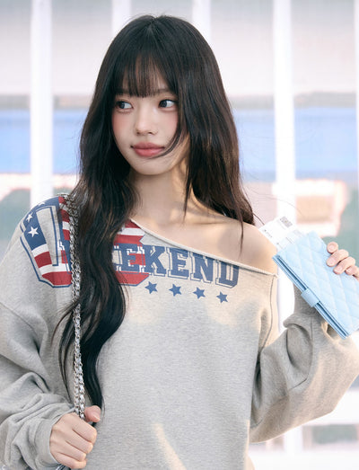 American Print Casual Off-Shoulder Sweatshirt WEE0077