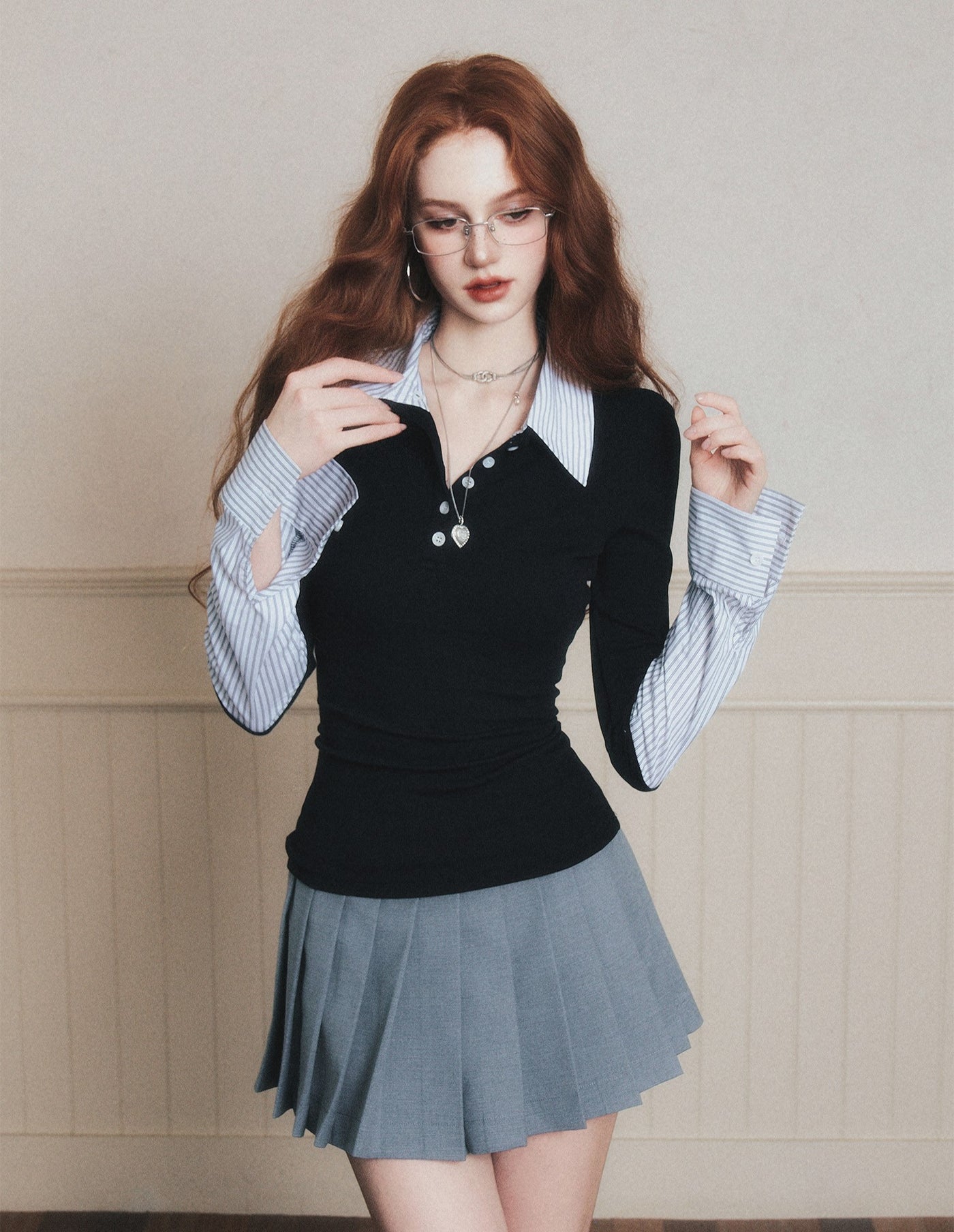 Fake Two-piece Polo Collar Shirt LUL0190