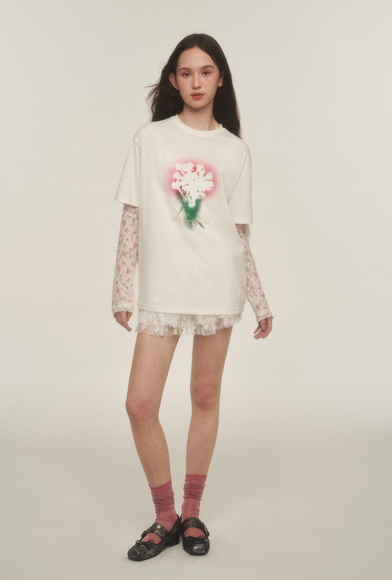 Bouquet Print Round Neck T-shirt AYF0045