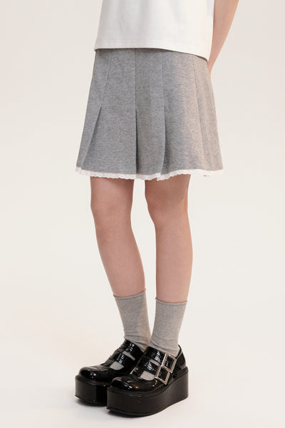 Lace Gray Pleated Skirt AOO0013
