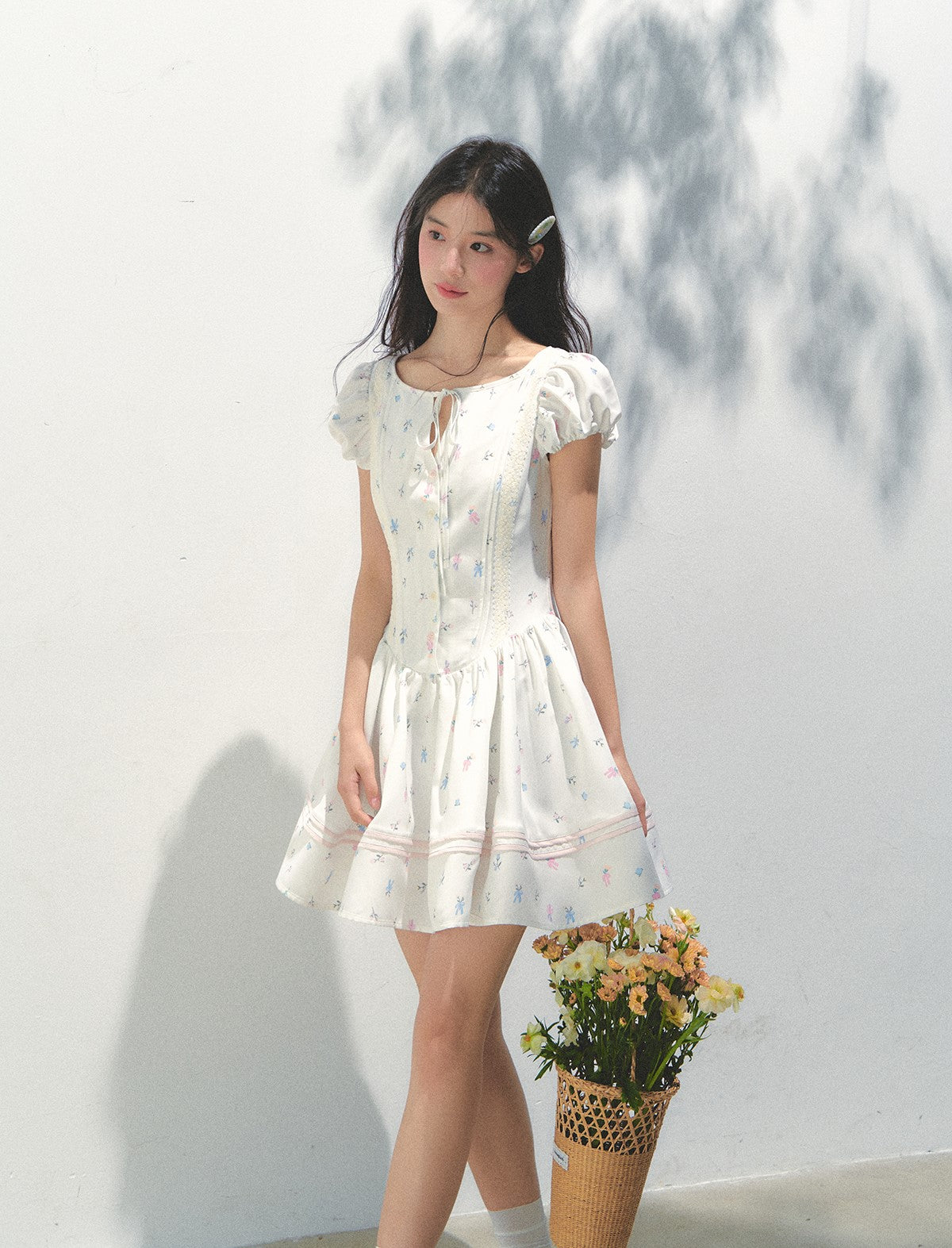 Flower Print Puff Sleeve Dress SUN0168