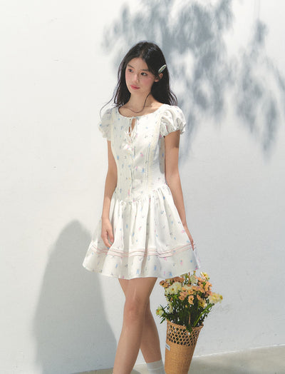 Flower Print Puff Sleeve Dress SUN0168