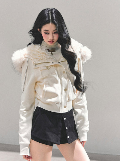 Snowy Fur Hooded Pocket Jacket DIA0717