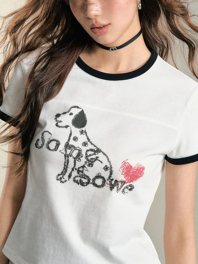 Colorblock Dalmatian Print Short Sleeve T-Shirt SOM0079