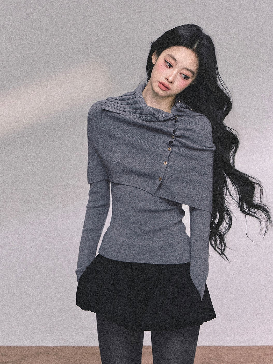 Long-sleeved Knitted Slimming Top+Shawl DIA0620