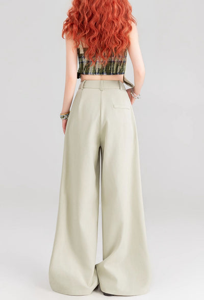 Button-decorated Drape Wide-leg Floor-length Pants KEI0162