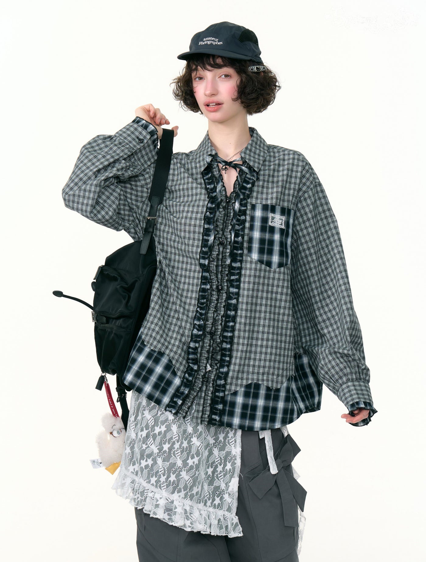 Retro Plaid Stitching Long-sleeved Shirt ZIZ0307